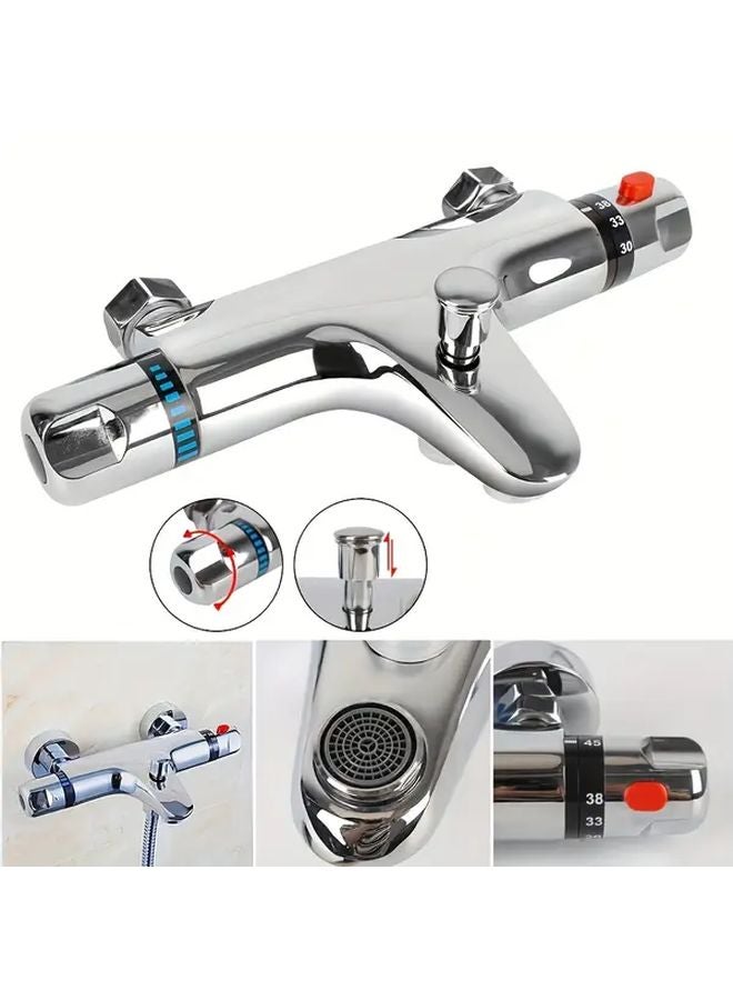 Silvery Thermostatic Shower Mixer Valve Easy Install No Power Overheat Protection - Image 1
